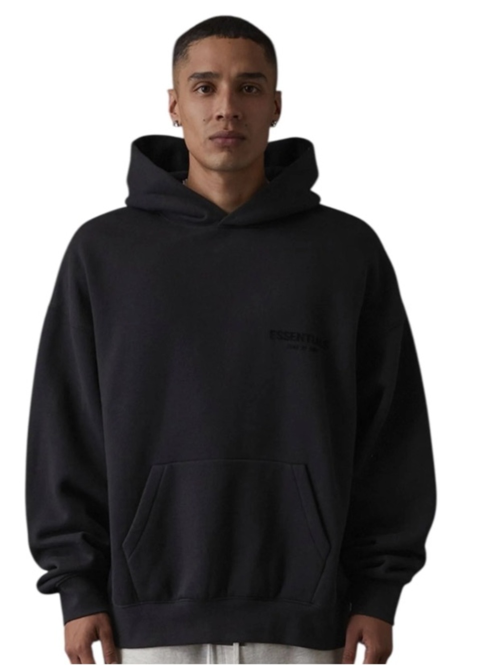 ESSENTIALS Black Oversized Hoodie with Subtle Logo